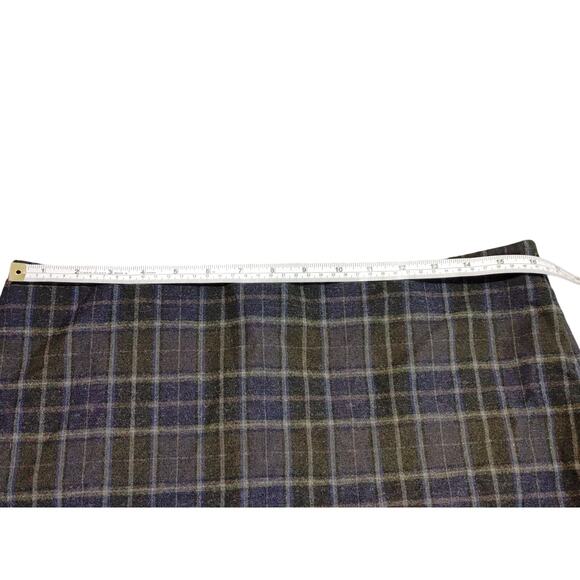 THEORY Plaid Mini Skirt Wool Blend Lined Side Zip Blue Gray Womens Size 10 - Picture 7 of 9